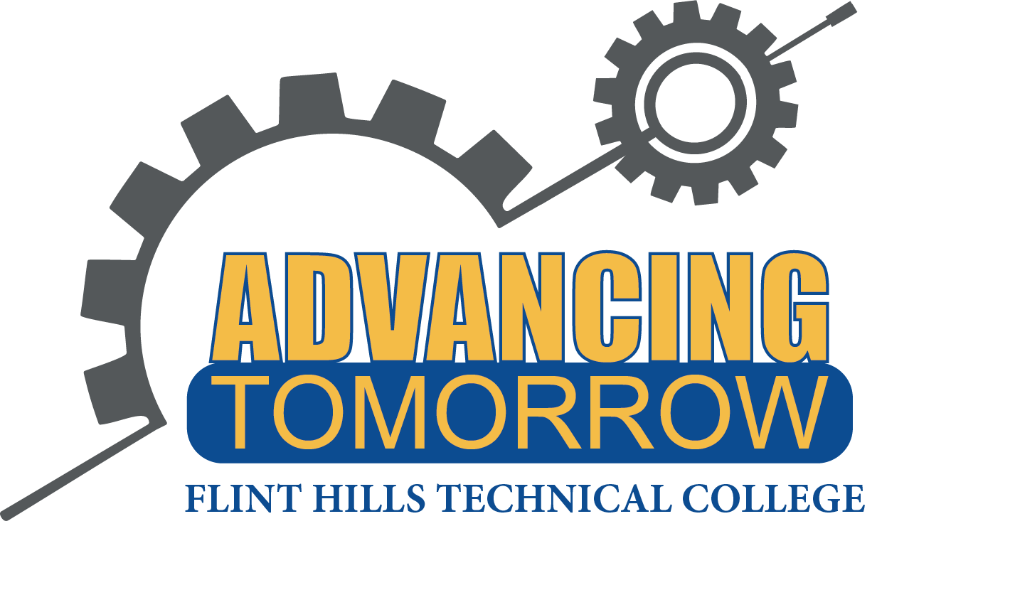a logo with grey gears that says Advancing Tomorrow in yellow and blue text